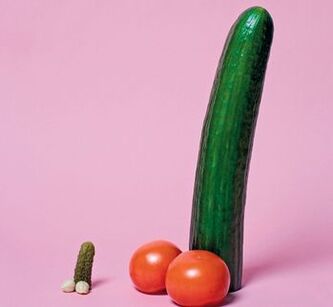 pénis petit et agrandi dans l'exemple des légumes